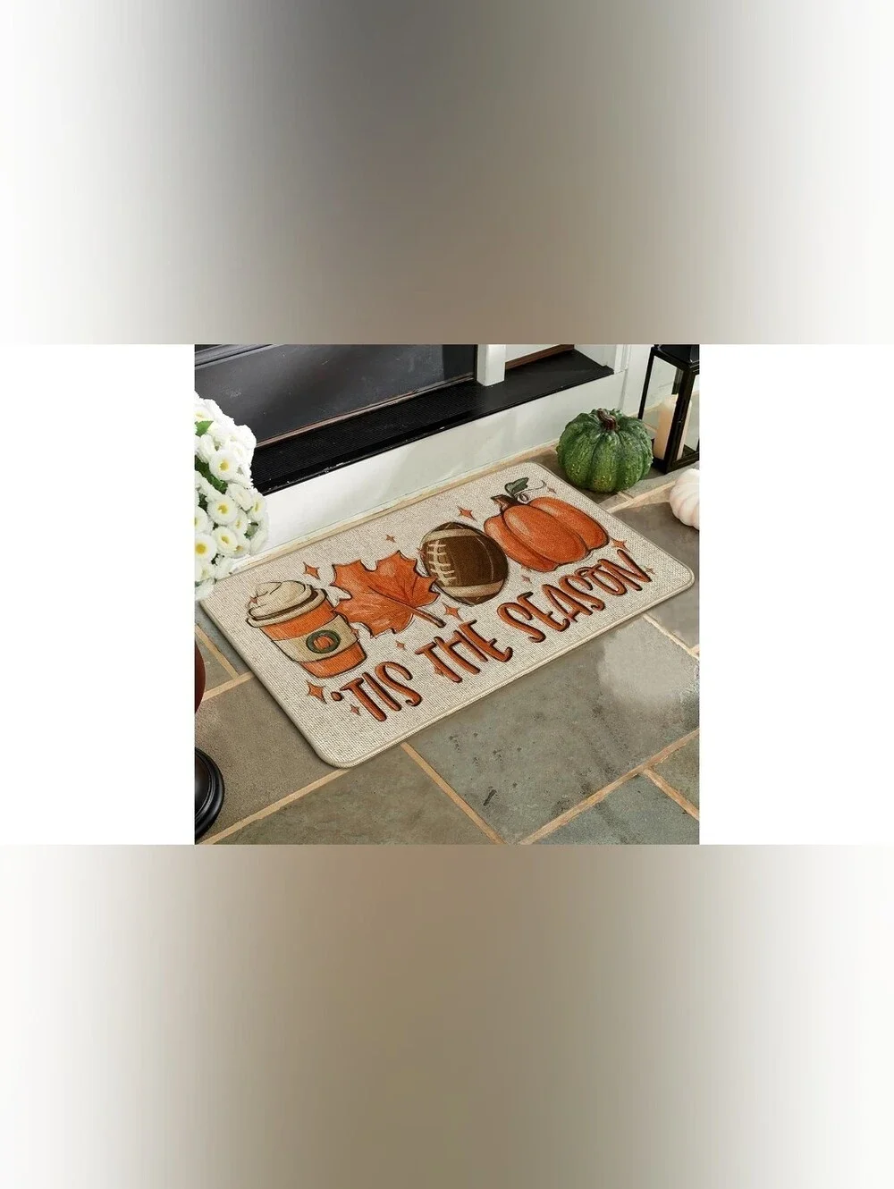 Fall Football Pumpkin Front Door Mat Indoor Outdoor Entrance, Tis The Season